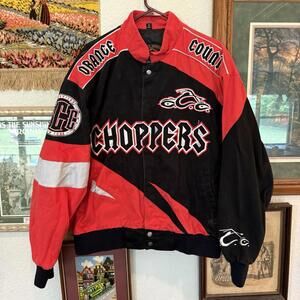 Vintage 90s RARE Orange County Choppers Red And Black Denim Biker Jacket Size XL